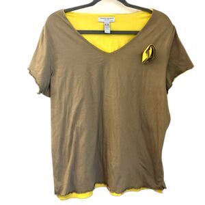 Valerie Stevens Layered V-Neck Top Size 1X Floral Detail Casual Blouse